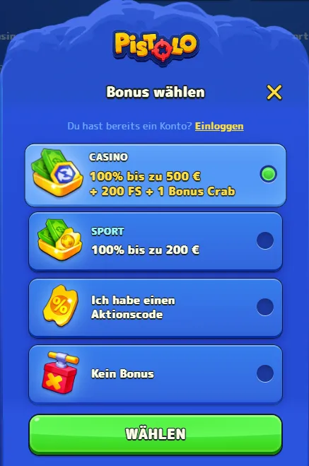 pistolo casino login